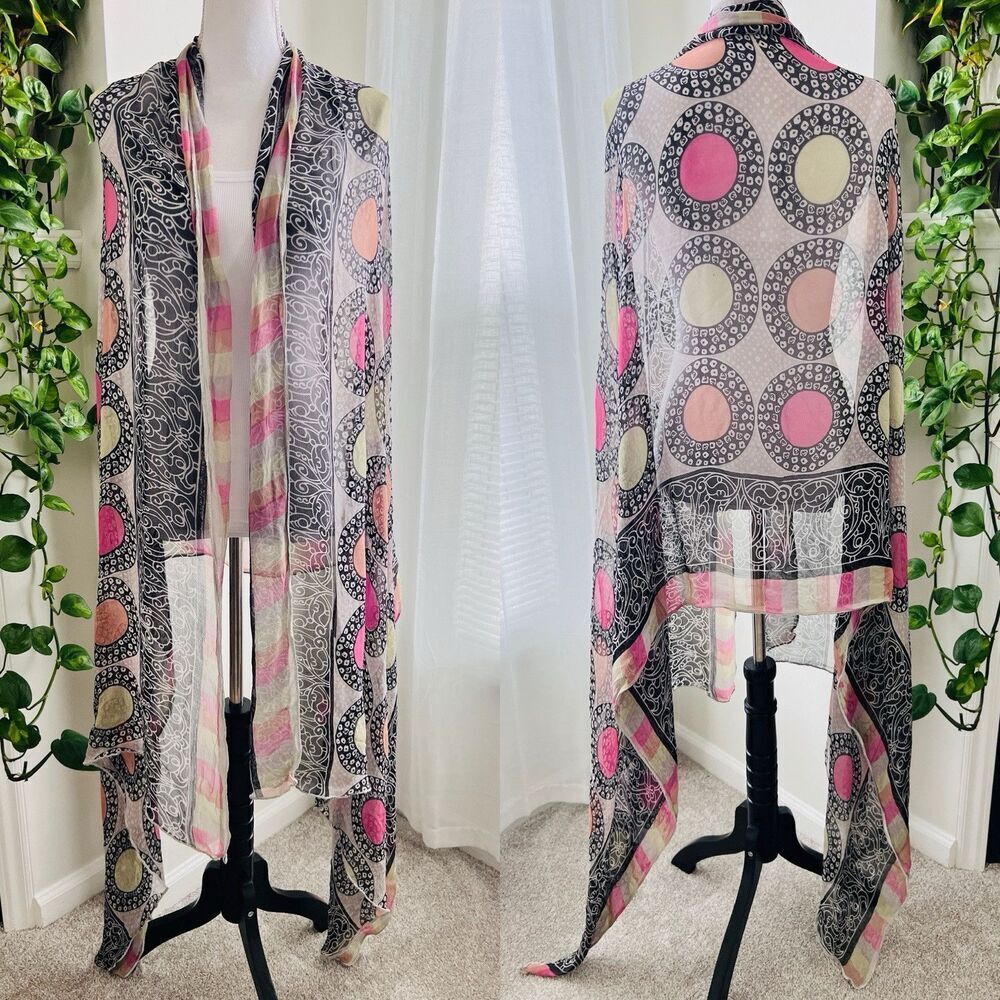 Sheer Circle Print Lightweight Scarf Wrap in Pink, Cream & Black